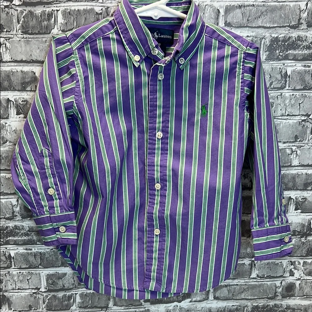 Boys Ralph Lauren Purple‎ Striped Button-Up Shirt